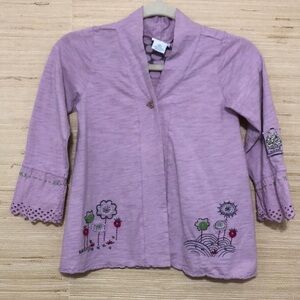 Naartjie Purple Embroidered V-Neck 3/4 Scalloped Bell Sleeves Cardigan XL girl